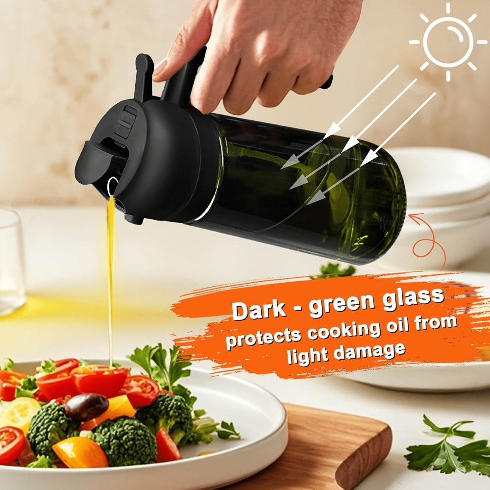 Glass Olive Oil Dispenser Bottle Set of 2 - 16oz 480ml Dual Drizzle & Spray Function, Light-Blocking Design for Fresh Oil, Kitchen Cooking Bottle