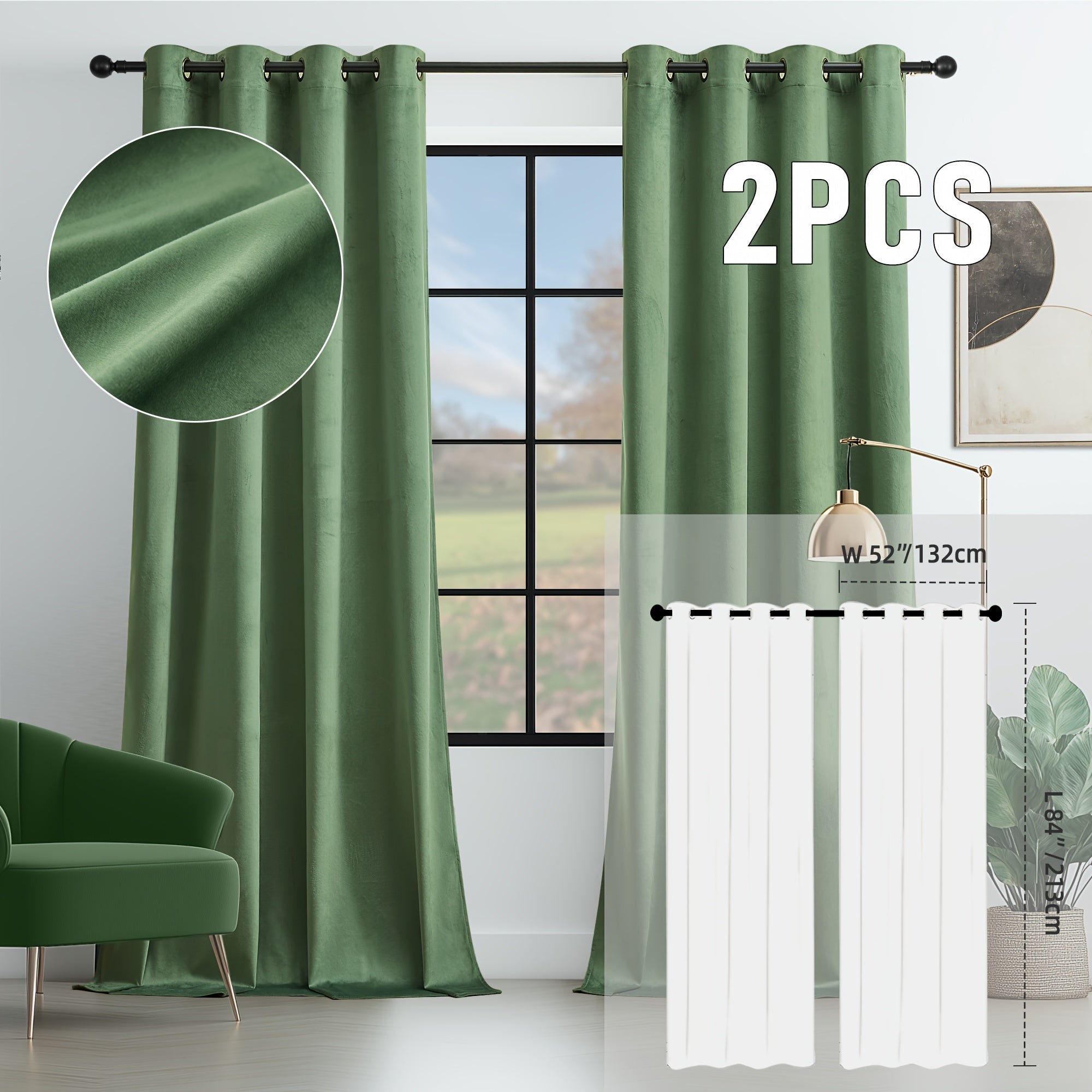 Velvet Room Darkening Curtains 2 Panels | Grommet Top Thermal Insulated Soundproof Blackout Curtains for Living Room Bedroom, Soft Solid Color Vintage Window Drapes