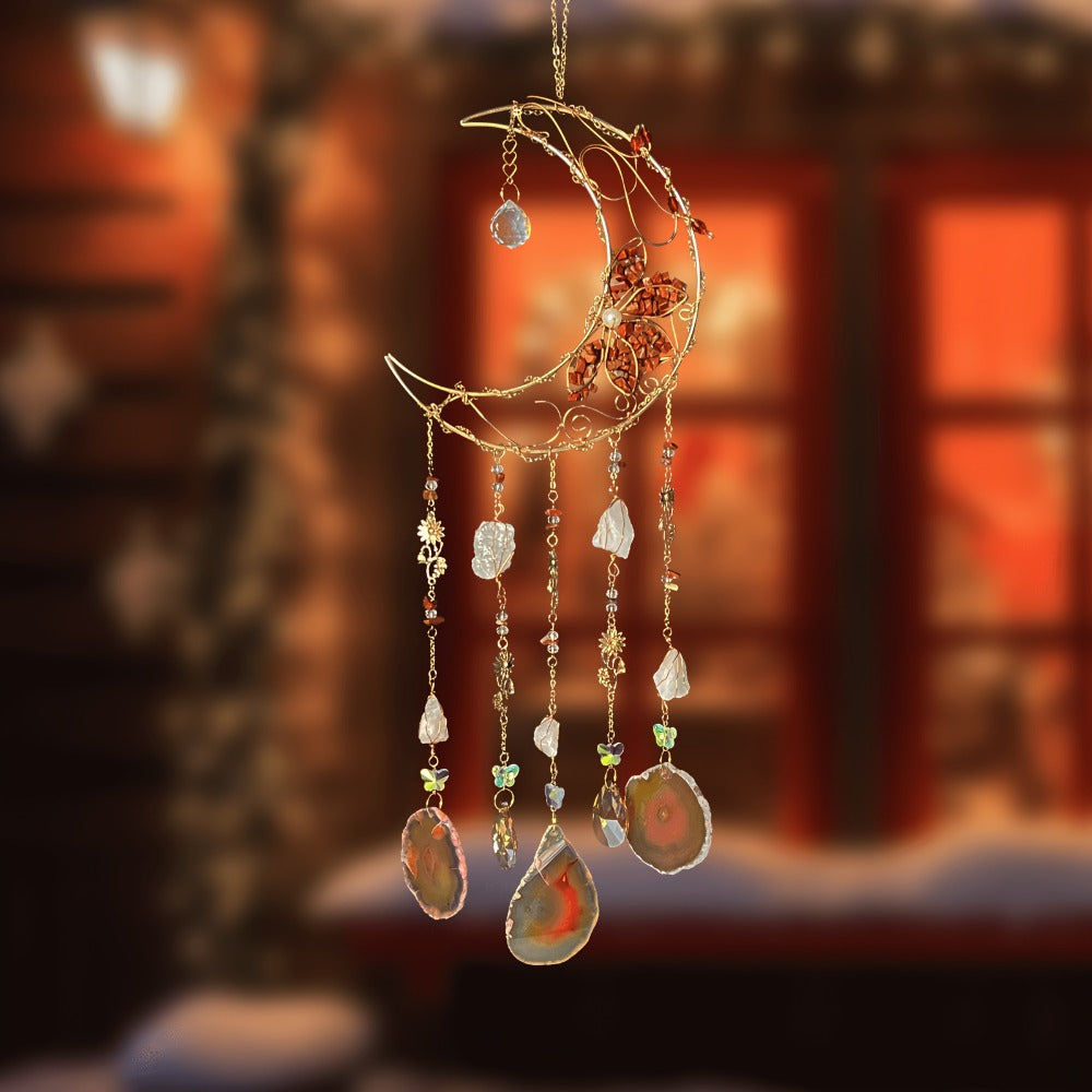 Moon Agate Tree Hanging Ornament Handmade Boho Suncatcher Wall Decor - Crystal Window Sun Catcher Gift for Mom Friends Women Birthday Christmas Holiday Home Decoration