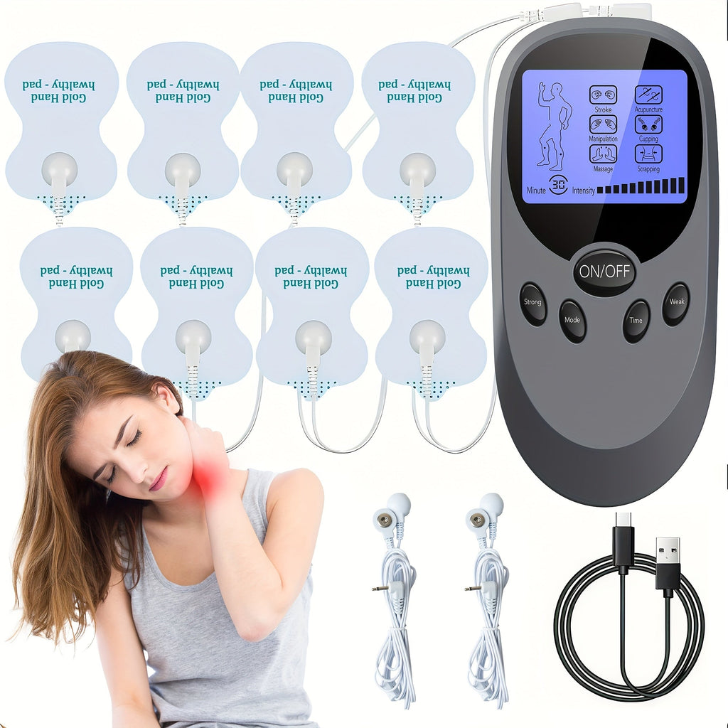 TENS EMS Dual Channel Muscle Stimulator Massager ¨C 8 Electrodes for Back, Shoulder & Knee Pain Relief, Muscle Recovery, Portable Electric Pulse Therapy Device
