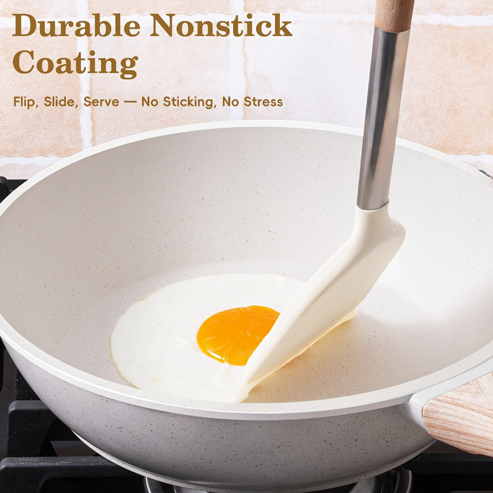 Cookware Set 12 Piece Pots and Pans Set Non-Stick Granite Coating with Frying Pans Casserole Saucepan Glass Lids Pan Protectors Compatible with All Stovetops Including Induction
