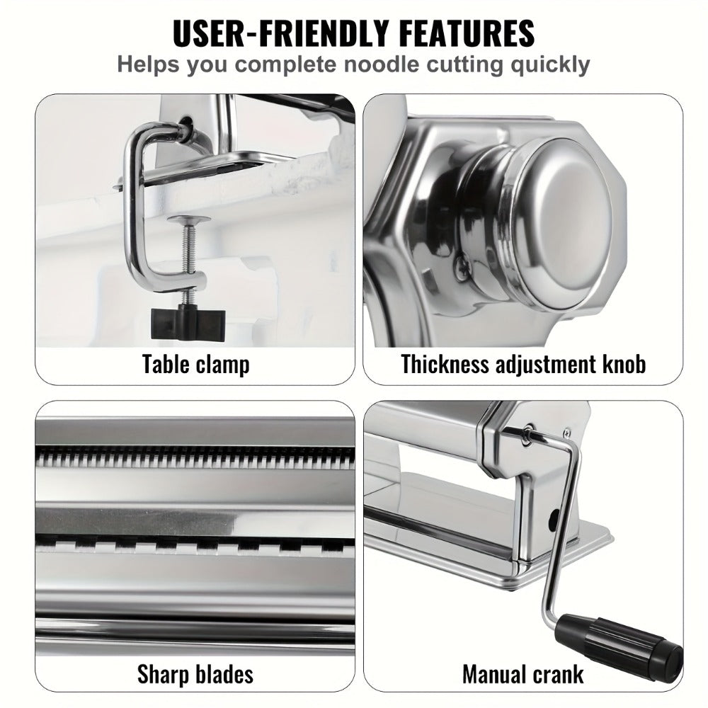 Pasta Machine with 8 Adjustable Thickness Settings, 2-in-1 Stainless Steel Manual Pasta Maker with Roller & Cutter, Homemade Noodle Maker for Spaghetti Fettuccine Lasagna Dumpling Wrappers