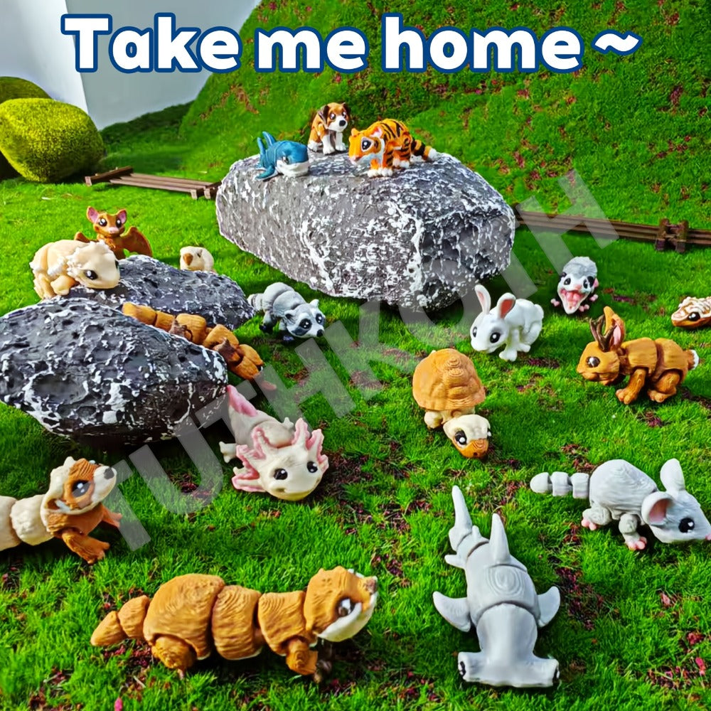 3D Printed Animal Figurines Set 21pcs, Mini Movable Joints Realistic Collectible Animal Statues for Adults, Home Office Desk Decoration Display & Gift