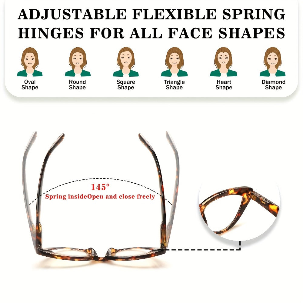 Cat Eye Reading Glasses 4 Pack Women Blue Light Blocking ¨C Leopard Print Gradient Stylish Frames, Spring Hinges, Computer Readers for All Face Shapes, Multiple Magnification Strengths