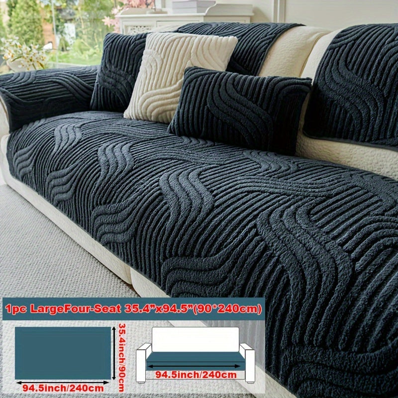 Stretch Velvet Sofa Cover Non-Slip | Plush Shu Velveteen Couch Slipcover, Modern Luxury Pet Friendly Machine Washable, 2 3 4 Seat, Armrest & Pillowcase, Living Room Bedroom Office
