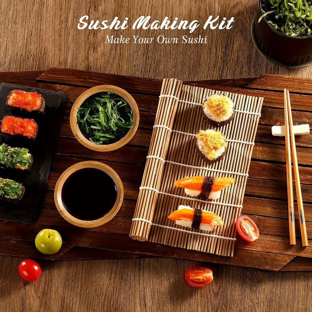Sushi Making Kit 22-in-1 with Bamboo Rolling Mats Chef Knife Triangle Nigiri Gunkan Molds Chopsticks Beginner Guide ¨C Complete DIY Sushi Set for Home Kitchen Japanese Cooking Gift
