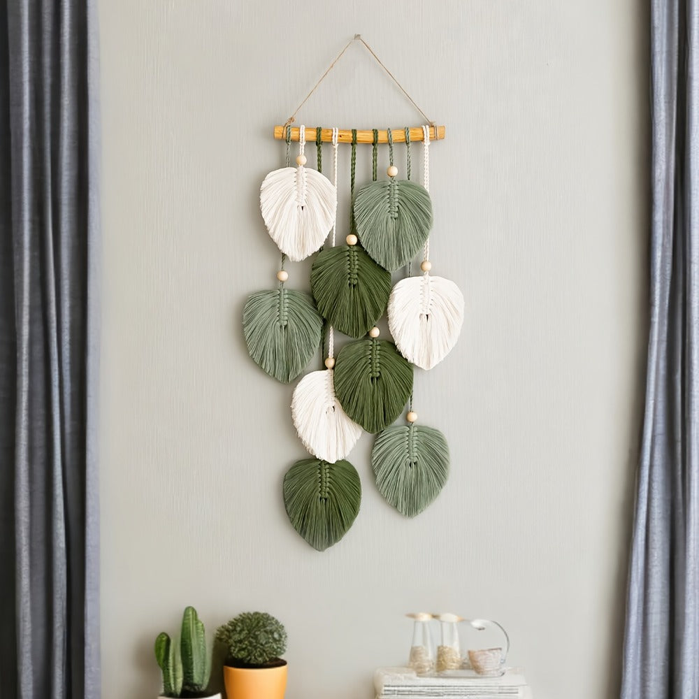 Bohemian Wall Hanging Tapestry Handmade Green Leaf Design ¨C Natural Acrylic Wall Art for Living Room Bedroom Office Home Decor