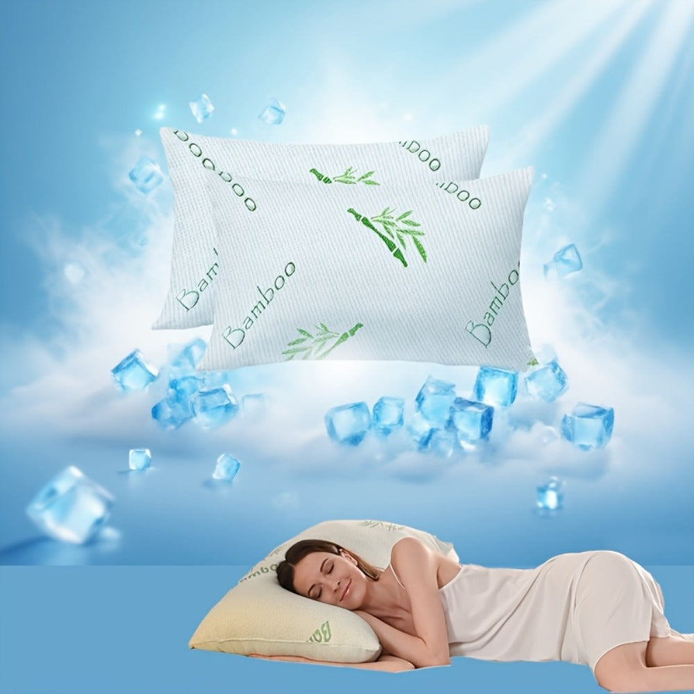 Bamboo Fiber Cooling Pillow Soft Breathable Bed Pillow for Sleeping Back Stomach Side Sleeper Machine Washable Cover Queen King Standard Size Single 2-Pack 4-Piece Set Hexagon Blue