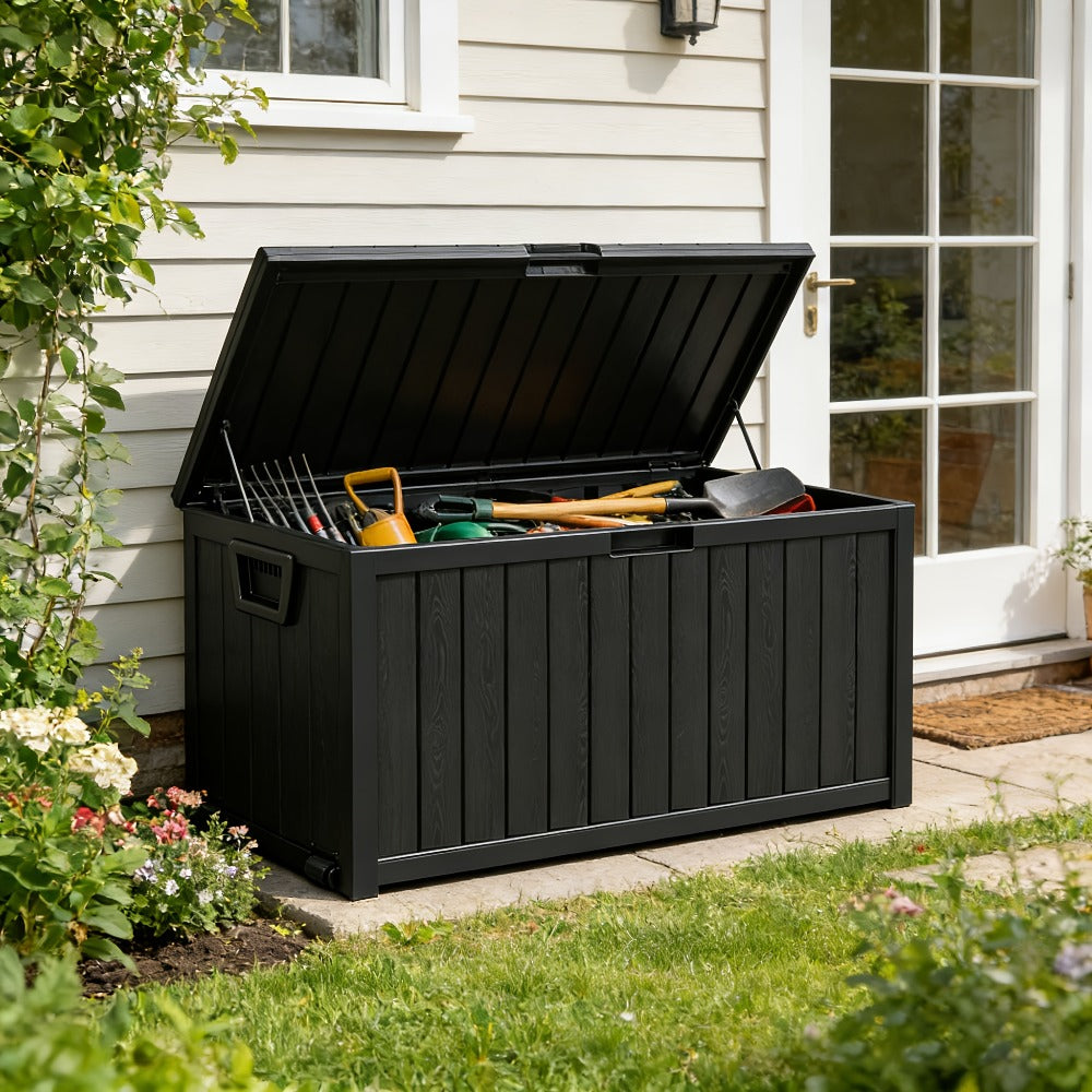 Waterproof Deck Box Outdoor Storage Cabinet 35/75 Gallon ¨C Enhanced Version with Handles & Wheels | Large Patio Storage Box for Pool Accessories, Garden Tools & Outdoor Gear | Easy Assembly Lockable