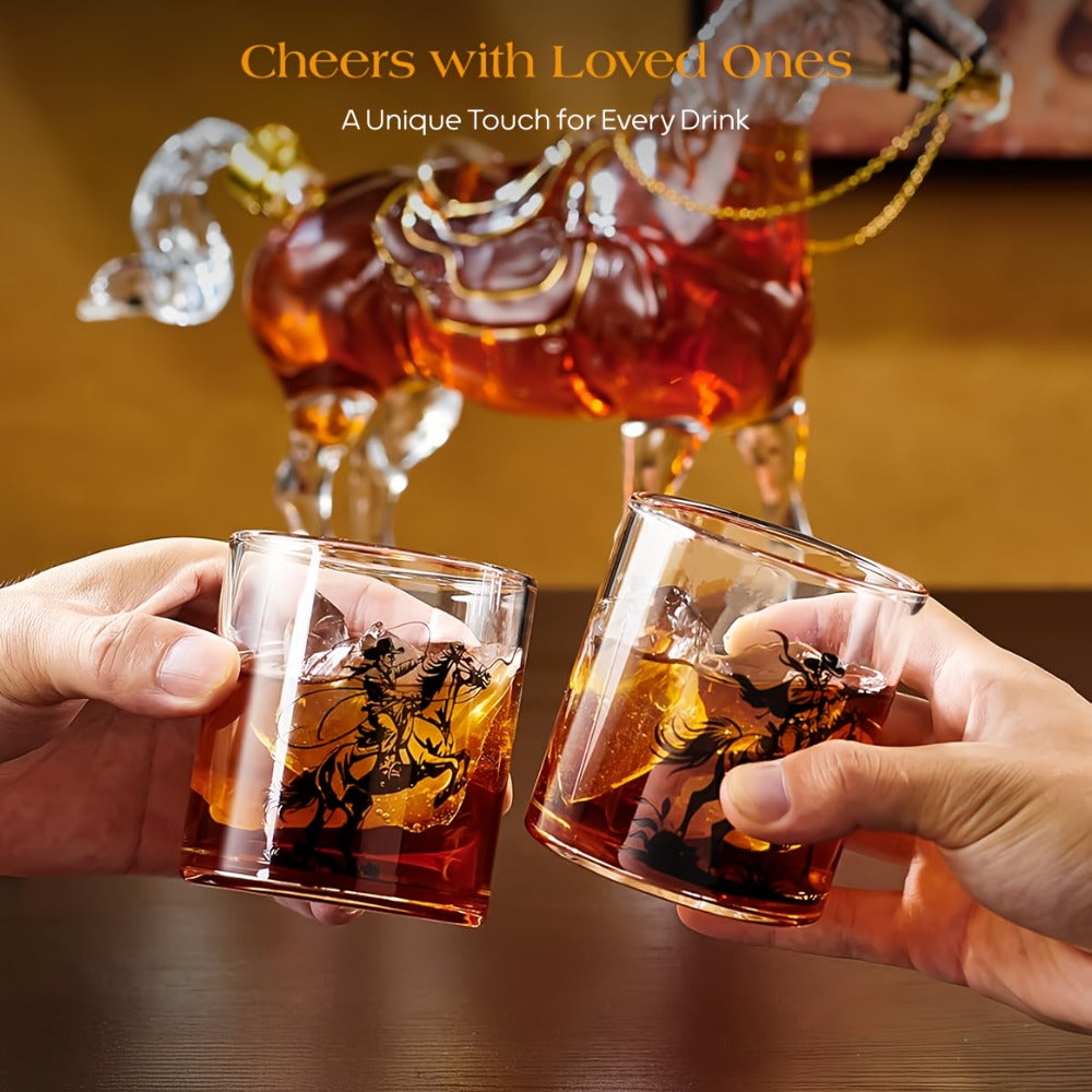 Horse Whiskey Decanter Set with 2 Cowboy Glasses ¨C Western Bar Gift for Men, Bourbon Vodka Liquor Dispenser, Cowboy Style Home Bar Decanter