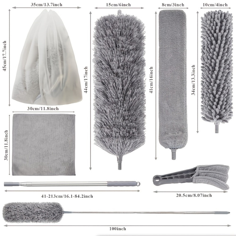 Microfiber Duster Kit with 100 Inch Extension Pole Extendable Bendable Washable Feather Duster for High Ceiling Fan Cobweb Blinds Furniture Car 9 Pack 12 Pack