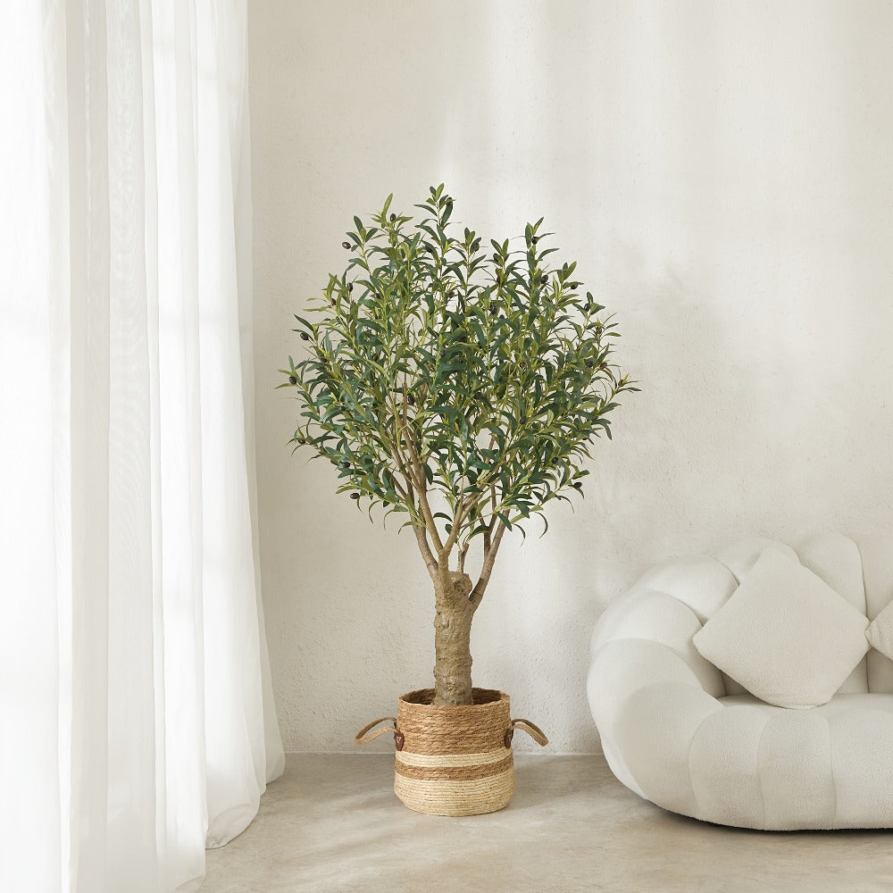 Artificial Olive Tree 5/6/7/8FT UV-Resistant Faux Olive Plant with Black Planter, Lifelike Silk Leaves, Mediterranean Indoor Outdoor Decor for Living Room Office Bedroom Patio
