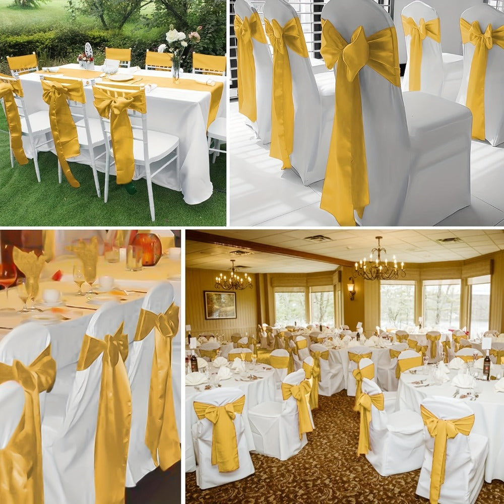Satin Chair Sashes Bows 50pcs ¨C 7x108 Inch Chair Waist Belt Bow Ties for Wedding Reception, Banquet, Party, Hotel & Event Chair Cover Decoration