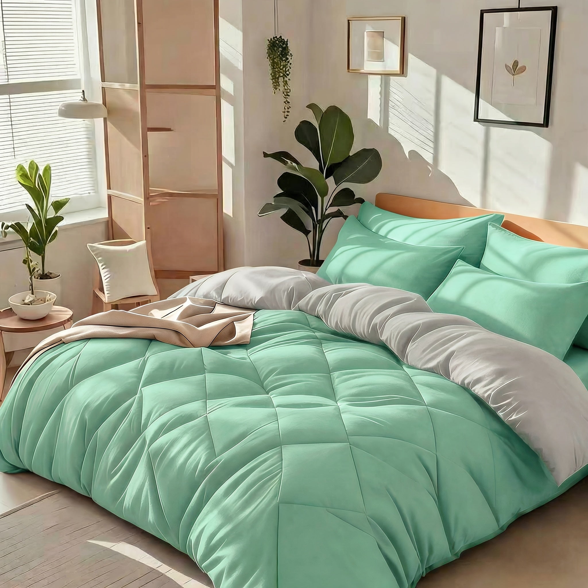 Cooling Comforter Set 2/3 Pcs ¨C Soft Fluffy Microfiber Lightweight Breathable Quilt, Rhombus Grid Solid Color Bedding for All Seasons, Twin Queen King ¨C Multiple Colors Available