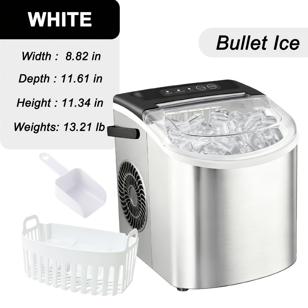 Ice Maker with Basket & Scoop ¨C 26 Lbs/Day Countertop Bullet Ice Machine, 9 Cubes in 6 Mins, Self-Cleaning, 5 Colors Pink White Green Silver Black, for Home, Kitchen, Office, Bar, RV & Camping