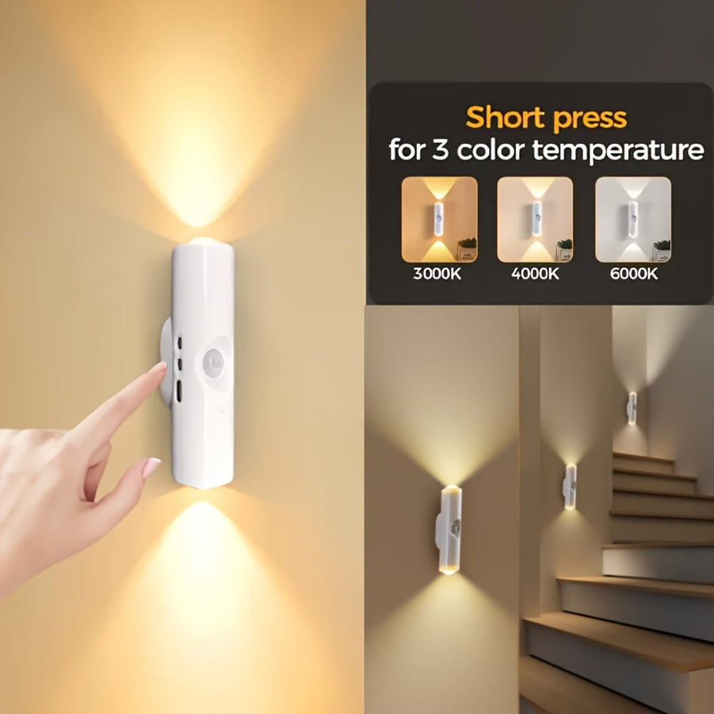 Cat Eye LED Wall Light Motion Sensor ¨C 6 Pack USB Rechargeable Night Lamp, 3 Color Settings, Wireless Auto Sensing No Wiring for Bedroom Stairs Closet Bathroom Hallway (RGB / Three Colors)