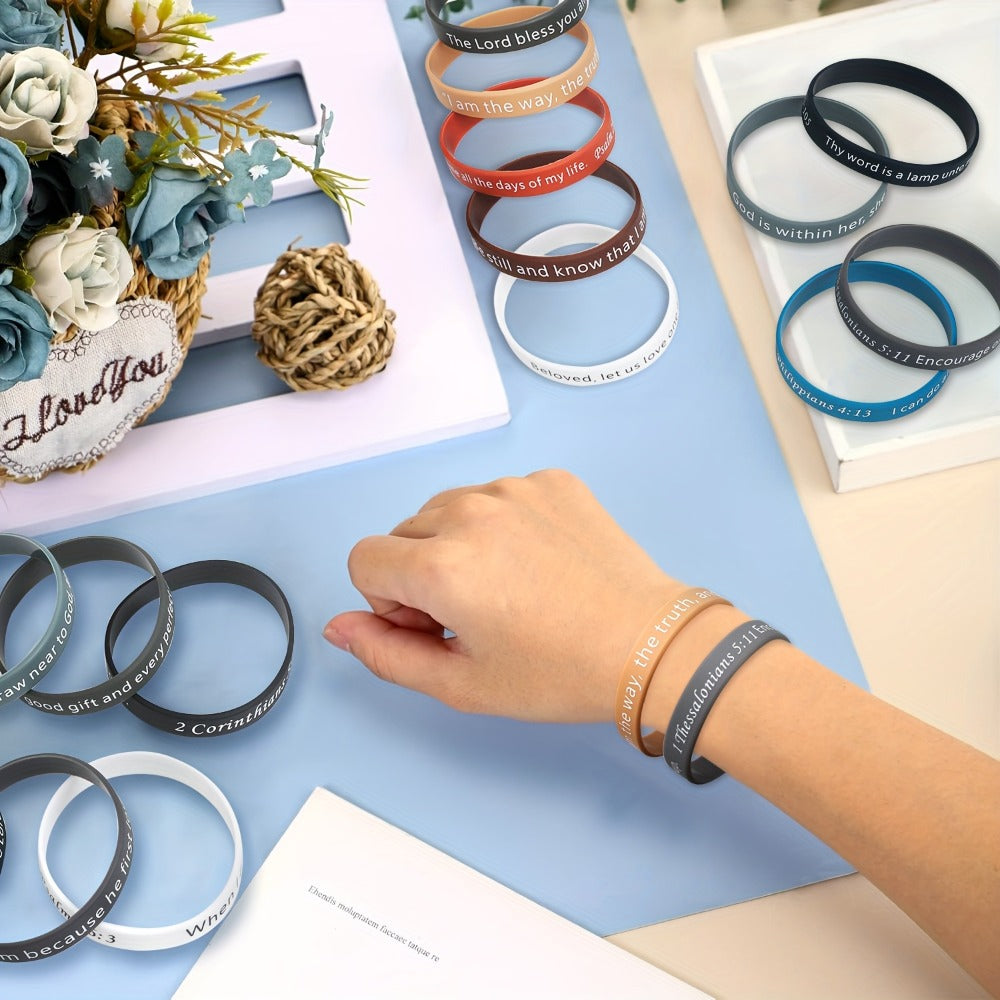 240pcs Bible Verse Silicone Wristbands Bulk ¨C Christian Motivational Bracelets for Baptism, Wedding, Easter, Father's Day Religious Gifts Unisex