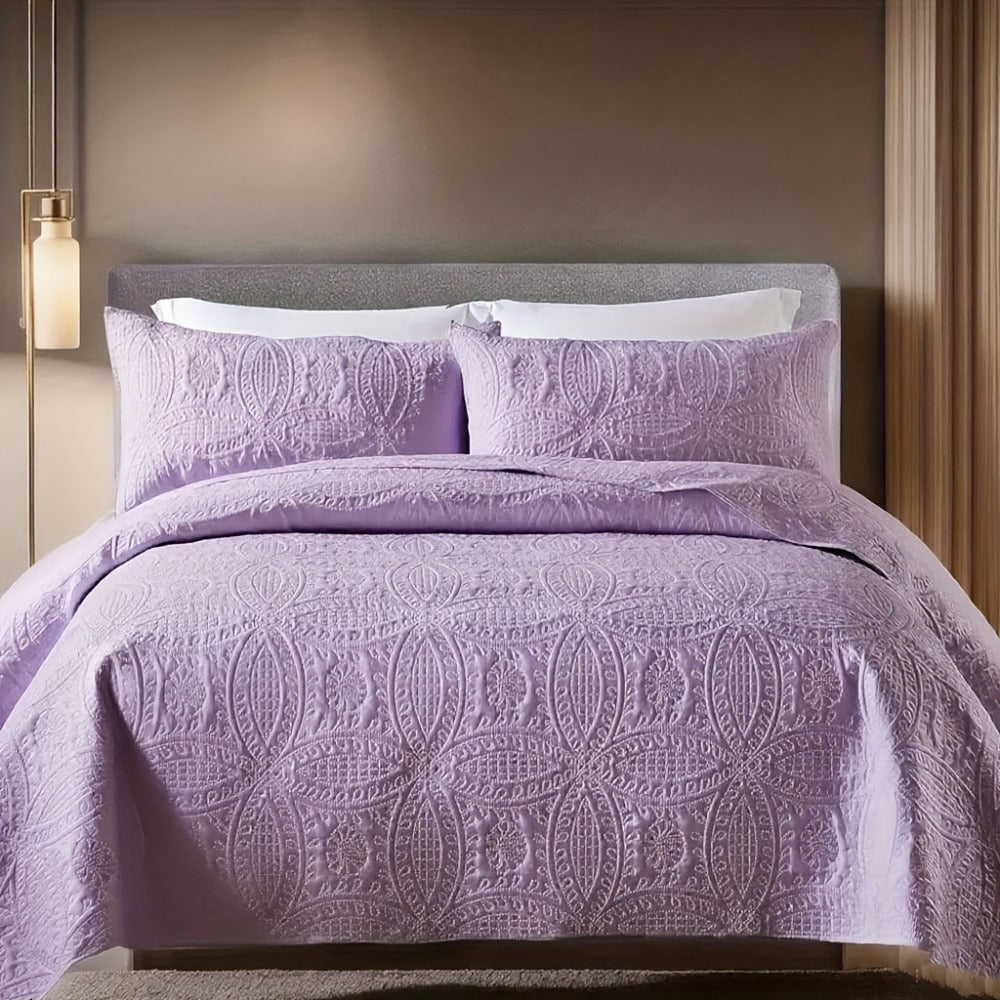 Quilt Set 3 Piece Soft Lightweight Bedding - Thin Bed Quilt with 2 Pillowcases for Bedroom Guest Room, Full Queen King, All Season Comforter Set, 10 Colors