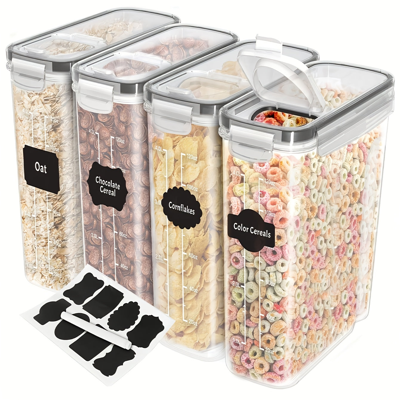 Airtight Food Storage Containers Set of 4 Large 1.06 Gallon Cereal Dispenser with Gull Wing Lid for Pantry Organization Kitchen Dry Food Grains Flour Sugar - BPA Free Canister Set