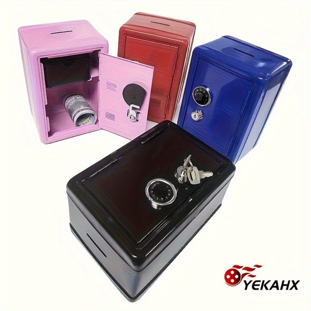 Password Lock Cash and Coin Storage Box with Key Lock Portable Money Box for Saving Cash Coins Notebooks Passports Valuables Home Office Security Gift Red Pink