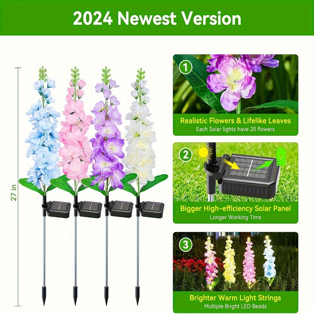 Solar Garden Lights Outdoor - 2 Pack 27 Inch Delphinium Flower Stake Lights with 36 LEDs & 600mAh Battery | Waterproof Solar Yard Lights for Patio, Lawn & Garden Decor | Mother's Day Gift