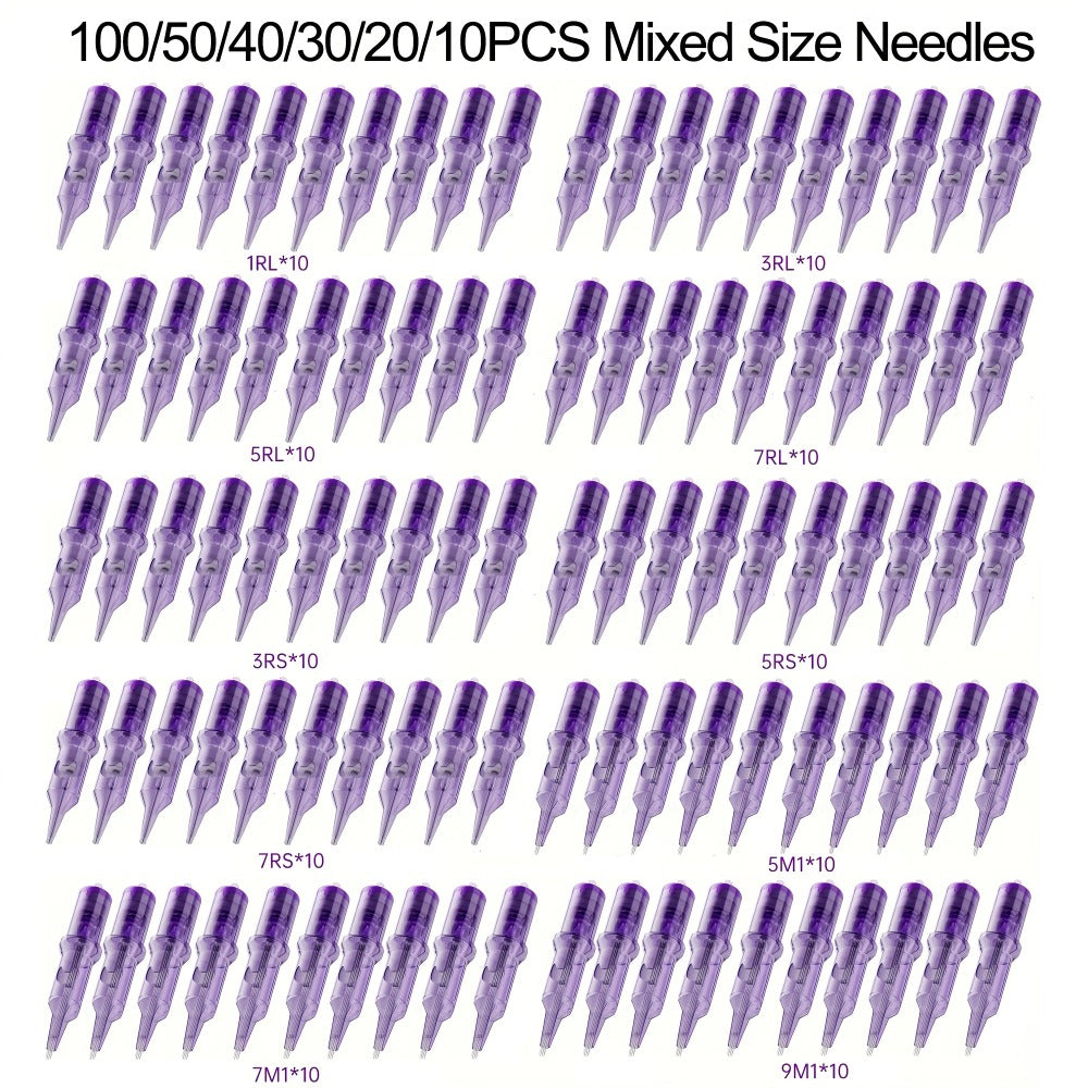 Disposable Tattoo Needles Mixed Size Sterilized RL RS M1 0.35mm ¨C Safety Tattoo Needle Set for Tattoo Artists and Beginners, Body Art Supplies 30 40 100 Piece Bulk Pack