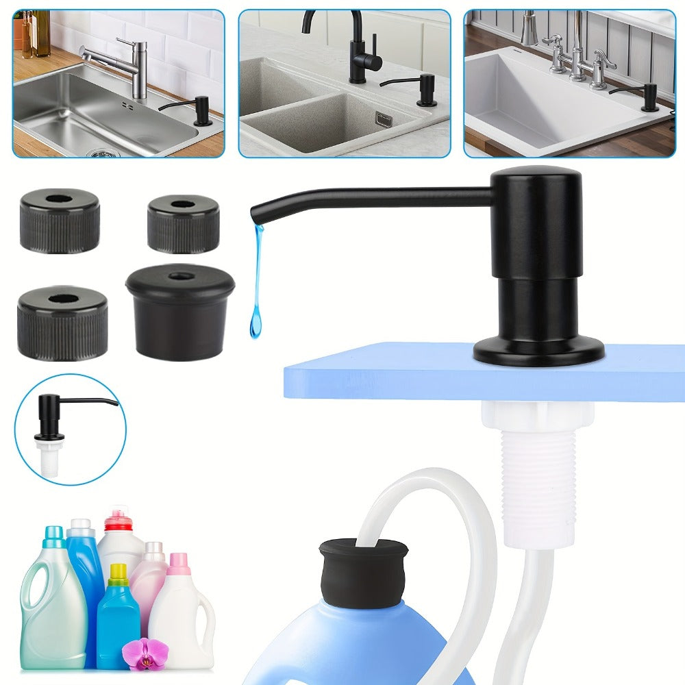 Sink Soap Dispenser Stainless Steel Built-In with 47¡± Extension Tube Kit ¨C 360¡ã Rotating Pump, No Refill Bending, Deck Mounted for Kitchen Bathroom Laundry & RV Sinks, Easy Press Hand Pump