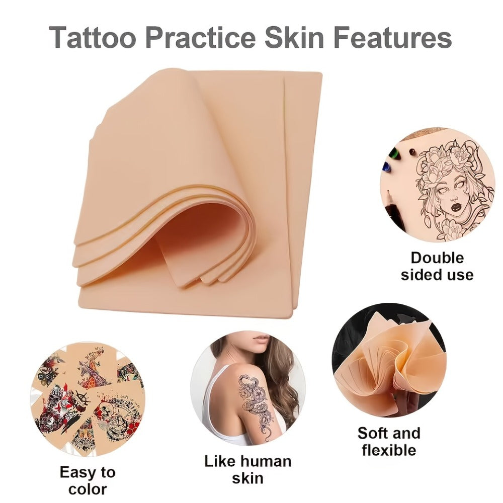 Tattoo Practice Skin Double-Sided Silicone Fake Skin - A4 Tattoo Transfer Paper Kit, Thermal Stencil Paper for Beginners & Artists, Universal Tattoo Printer Compatible, Body Art Practice Supplies