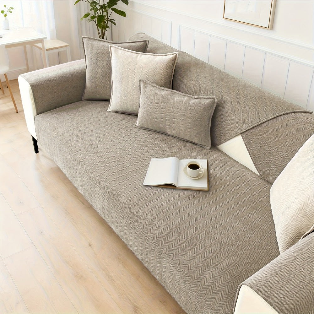 Chenille Ribbed Sofa Cover - Pet Friendly Non-Slip Machine Washable Soft Stretch Slipcover for 1-4 Seater Sectional Sofa Living Room Bedroom Office, 9 Colors