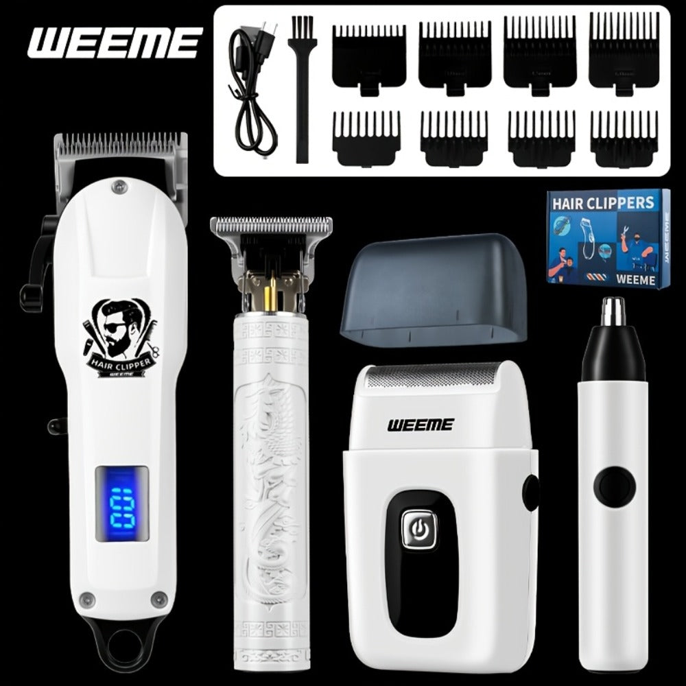 Electric Shaver Grooming Set for Men Hair Clipper Nose Trimmer Razor DIY Barber Kit USB Rechargeable 2 4 Piece Set Gift for Husband Dad Blue Gold White Green