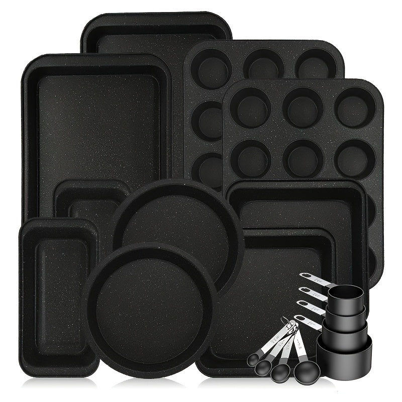 Nonstick Baking Pan Set 2 to 18pcs Carbon Steel Round Square Cake Pan Muffin Pan Bread Pan Cookie Sheet Pizza Pan Wire Rack Whisk Spatula Measuring Spoon Complete Bakeware Set