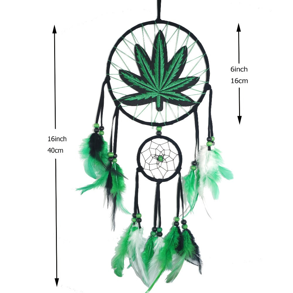 Bohemian Dream Catcher with Feathers & Leaf Embroidery ¨C Boho Wall Hanging Decor for Bedroom, Bedside, Cabin & Living Room ¨C Handcrafted Woven Dreamcatcher Gift for Women and Men