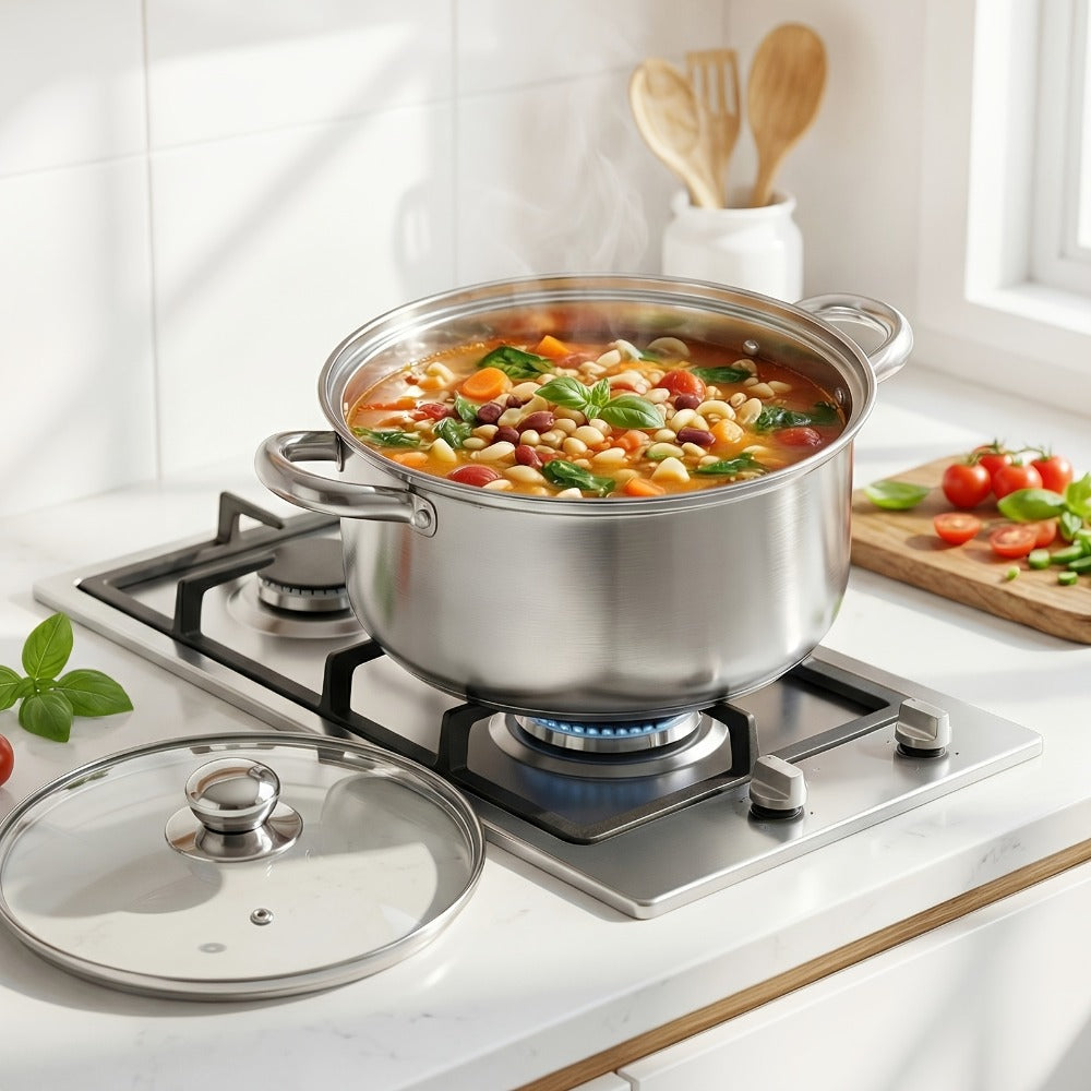 Stainless Steel Soup Pot Apple Pot Heat Resistant Handles Dishwasher Safe Versatile Cookware for Boiling Steaming Stewing Everyday Kitchen Cooking Healthy Safe Silver