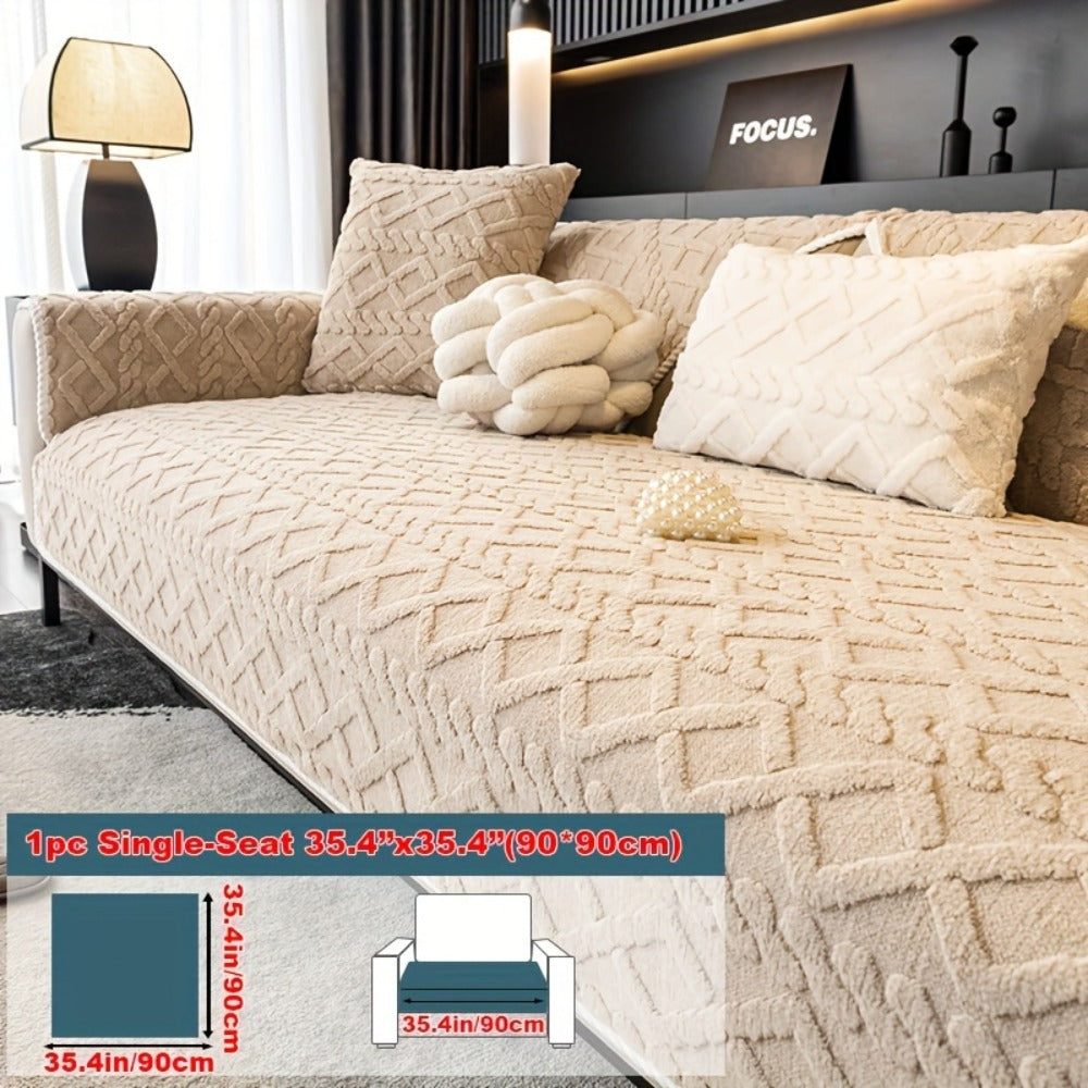 Plush Sofa Cover Couch Cover | Anti-Slip Pet Dog Friendly Velvet Sofa Mat, Single Two Three Four Seat, Backrest Armrest Pillow Cover, Living Room Bedroom Decor