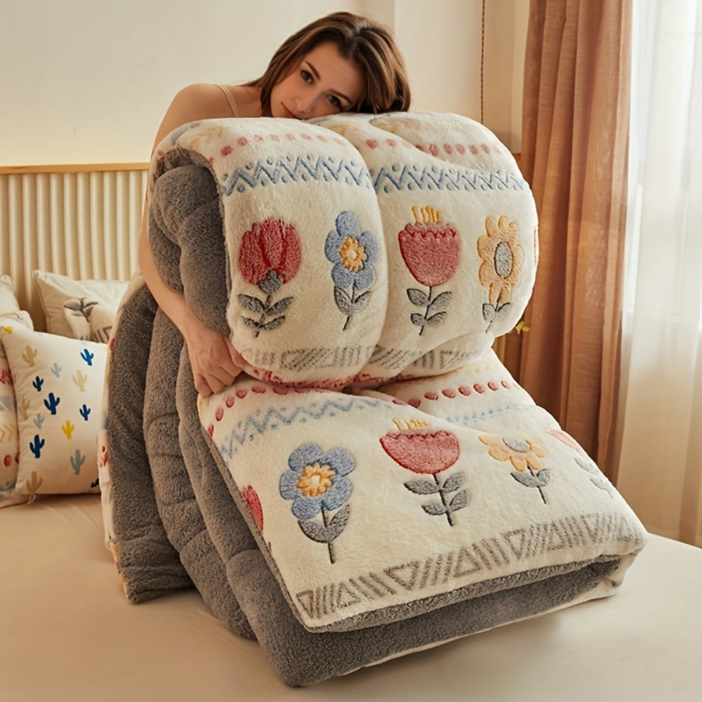 Bohemian Winter Comforter Thick Warm Velvet | Snowflake Floral Geometric Pattern Bedspread for Twin Full Queen ¨C Soft Heavy Quilt Machine Washable for Bedroom Hotel ¨C Vibrant Boho Bedding