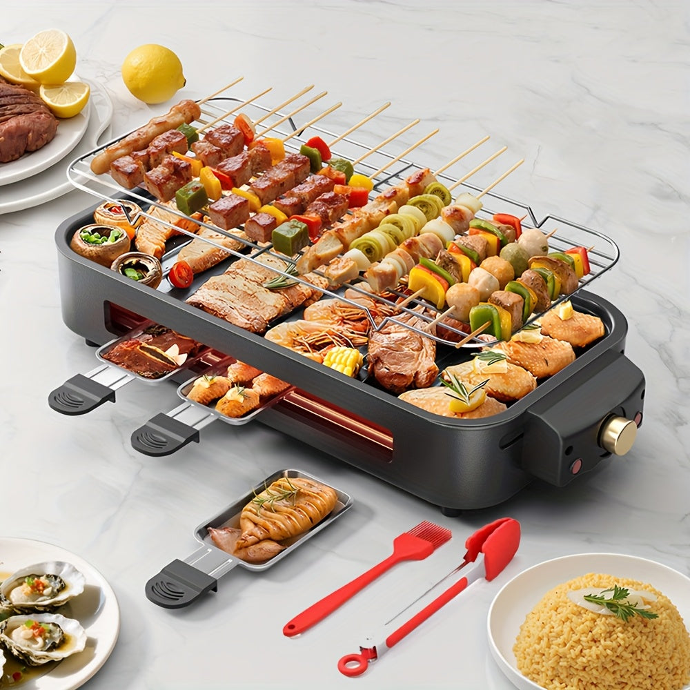 Electric Grill 2-in-1 Indoor BBQ & Frying Pan ¨C 1500W Temperature Control, Non-Stick Detachable Cooking Board, Portable Electric Grill for Meat, Dishwasher Safe, Christmas Gift Idea with Gift Bag