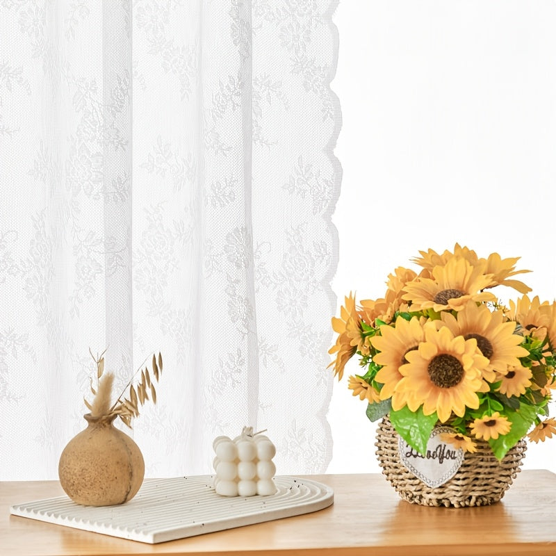 Sheer Lace Curtains 2 Panels Bohemian Floral Semi-Transparent Rod Pocket Window Curtains for Living Room Bedroom All Seasons