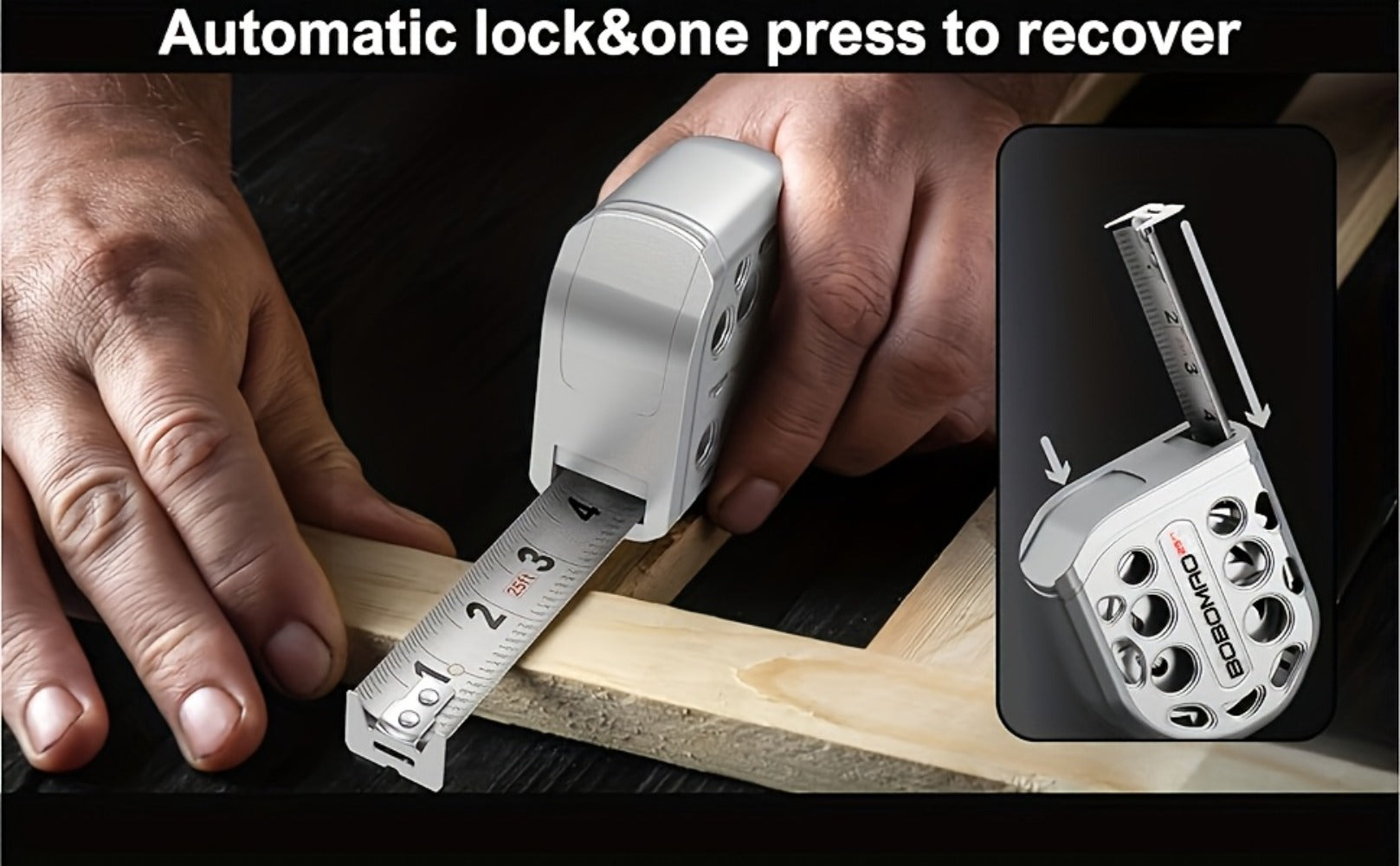 Measuring Tape 25FT Stainless Steel ¨C Self-Locking Tape Measure with Anti-Rust Blade, Strong Magnetic Bottom, Hollow Design, Portable for Household & Woodworking