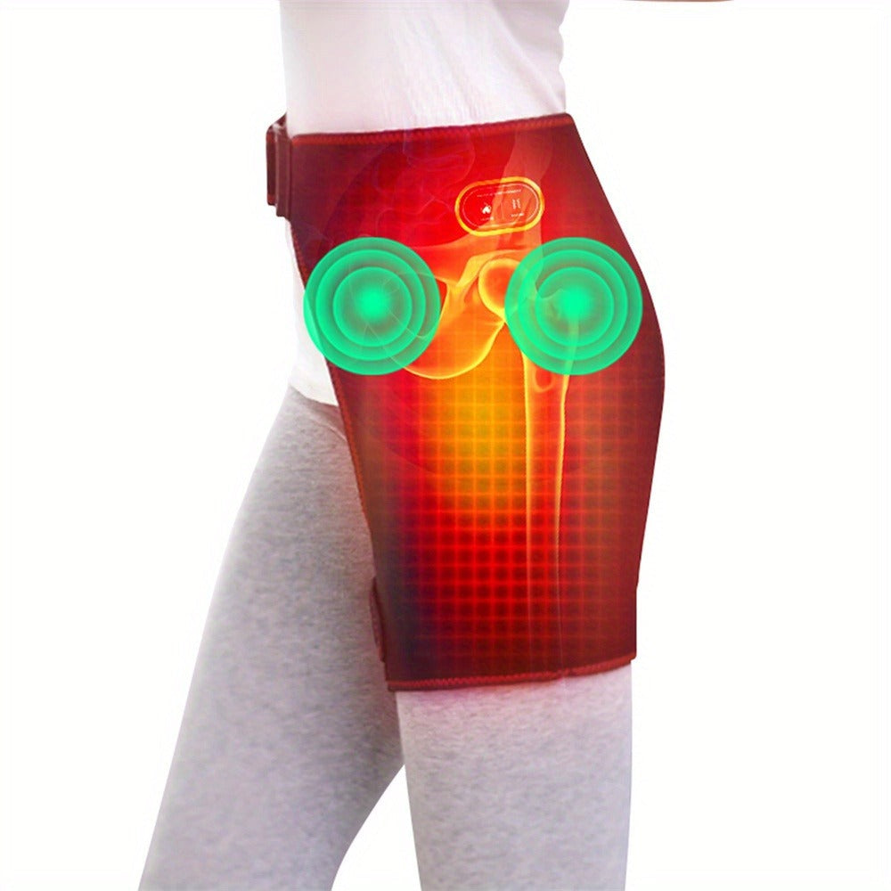 Heated Hip Brace USB Electric Heating Pad with 3 Vibration Massage Modes Hip Pain Relief Wrap Belt for Women Men Sciatica Arthritis SI Joint Lower Back Therapy
