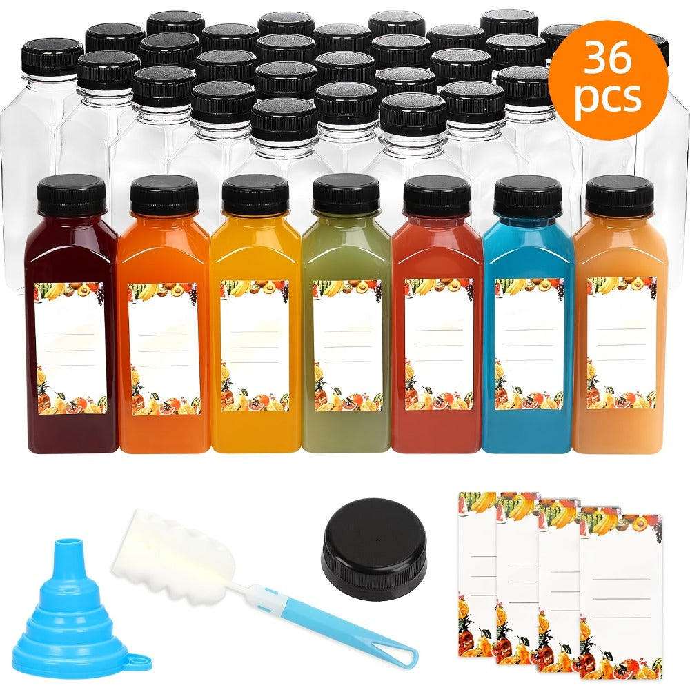 Reusable Juice Bottles 55pcs 12oz Bulk Clear Plastic Bottles with Caps Labels Funnel & Brush - BPA-Free Leak-Proof Containers for Juicing Smoothies Milkshakes Iced Coffee Meal Prep & Catering