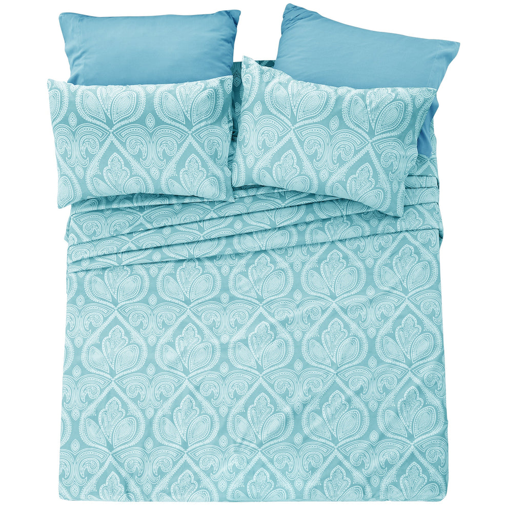 Paisley Bed Sheet Set 6-Piece Soft Brushed Microfiber Deep Pocket Fitted Sheet Wrinkle Free All-Season Comfort
