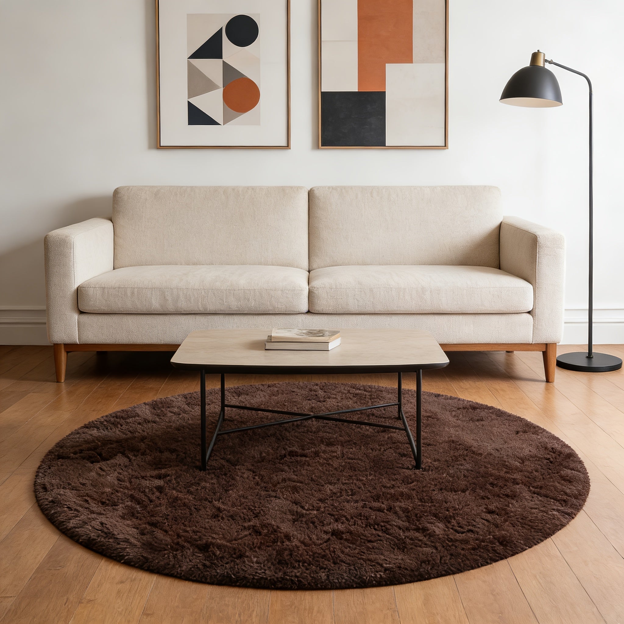 Round Faux Fur Area Rug - Soft Plush Circle Carpet for Living Room Bedroom, Machine Washable, Multiple Colors & Sizes