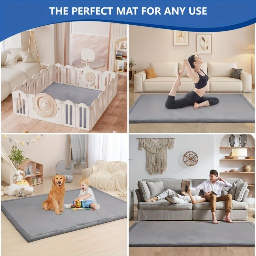 Tatami Floor Mat Thick Foam Padded Rug Coral Velvet Baby Play Mat Crawling Mat for Kids Nursery Playroom Living Room Yoga Mat Japanese Style Area Rug Non-Slip