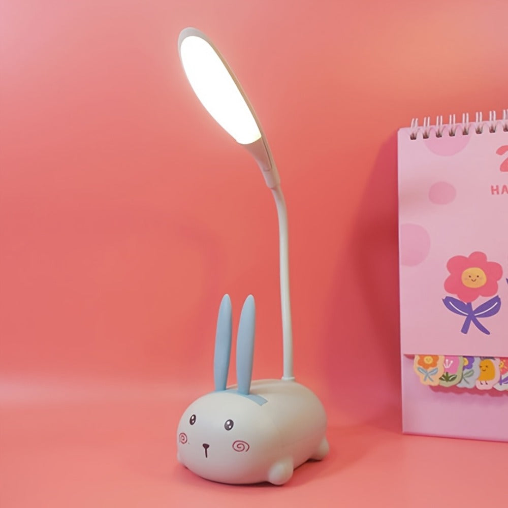 Cute Animal LED Night Light ¨C Mini Cartoon Table Lamp, Foldable USB Rechargeable, Portable Desk Reading Light for Bedroom Kids Room, Blue Bunny Cat Styles, Kawaii Room Decor Lamp