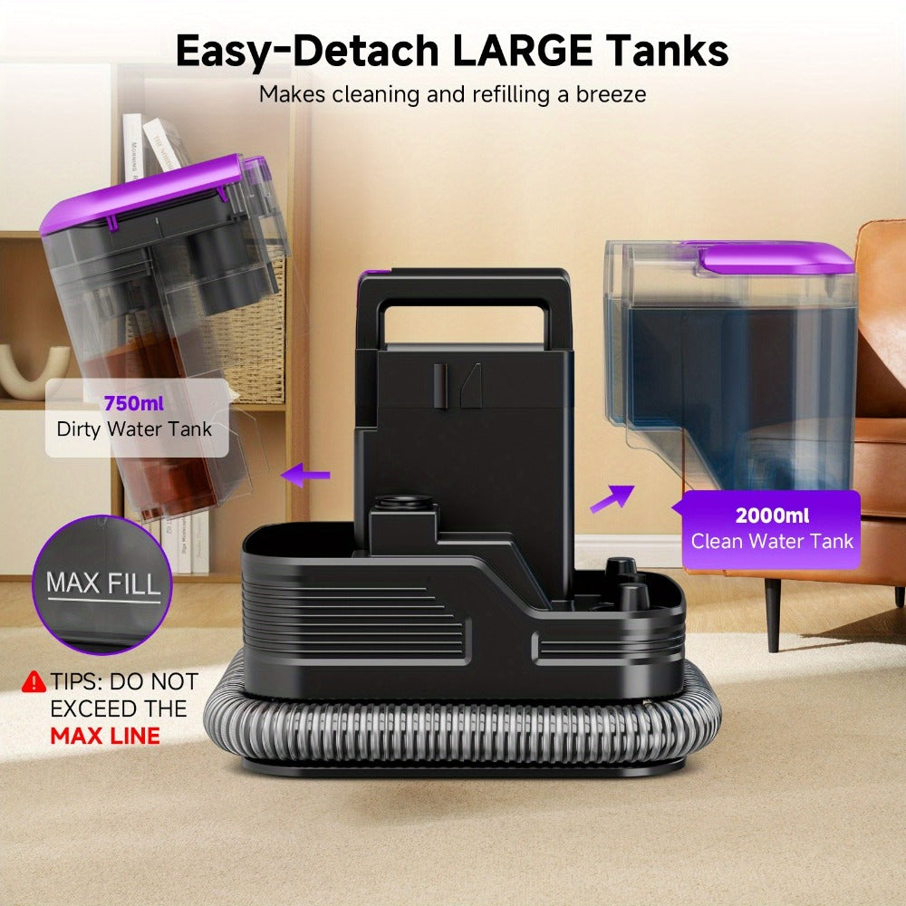 Portable Upholstery Cleaner Machine 30Kpa ¨C Carpet & Spot Cleaner with Dual Brush Head for Deep Stain Removal on Carpet, Couch, Car Seat, Stairs & Pet Messes