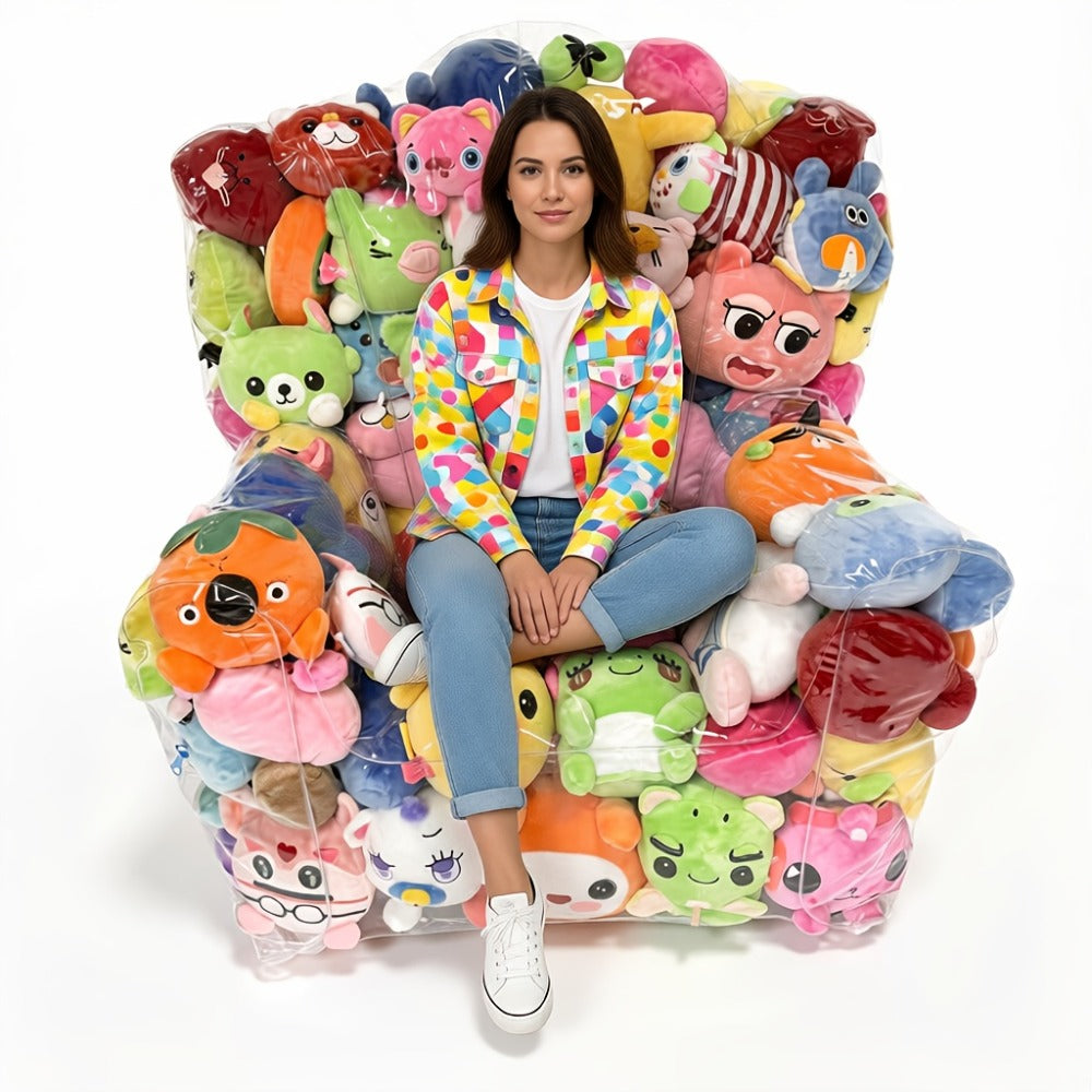 Large Transparent Plush Toy Storage Bag with Zipper Closure Stuffed Animal Organizer Bean Bag Chair Cover Openable Filling 100x90cm Clear Display Bag