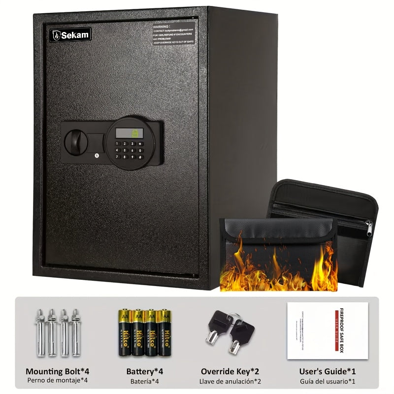 Fireproof Home Safe Box with Digital Keypad and Key Lock Heavy Duty Steel Security Safe for Money Documents Valuables Jewelry Passports 0.23 0.8 1.5 2.2 Cubic Feet Multiple Colors with Cash Bag