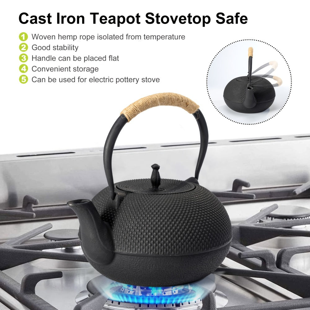 Cast Iron Teapot with Stainless Steel Infuser 60 oz ¨C Japanese Style Tea Kettle for Camping & Home Brewing