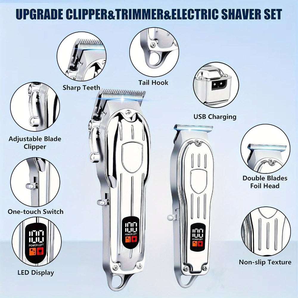 T-Blade Trimmer Set 2 or 3 Piece - USB Rechargeable Hair Clipper Beard Trimmer & Sideburns Shaver, Odorless Portable Barber Kit with Limiting Comb & Cutting Brush for Home Use, Gift for Men