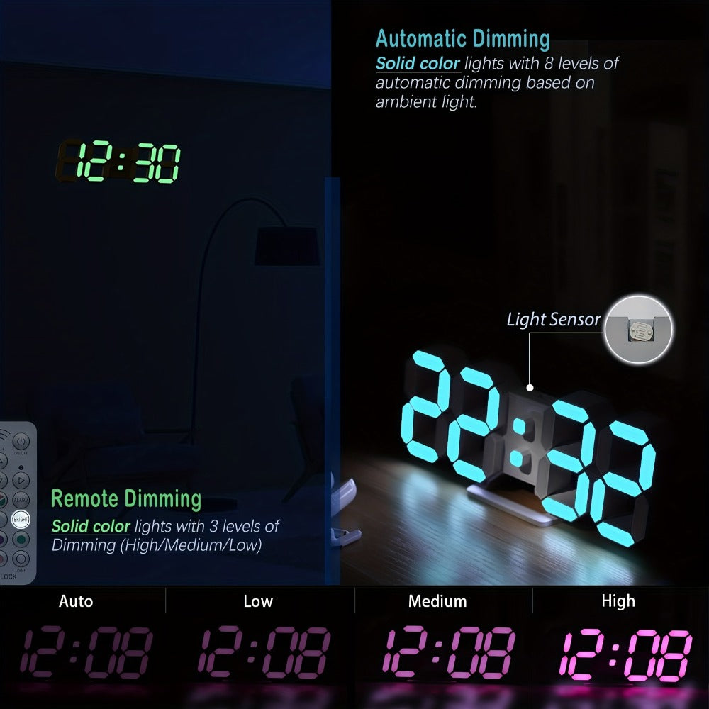 Digital Wall Clock RGB Neon LED 9.7¡± Large Display ¨C Aesthetic Alarm Clock with Remote Control, Adjustable Brightness, Date & Temperature Display for Bedroom, Living Room, Office & Gym